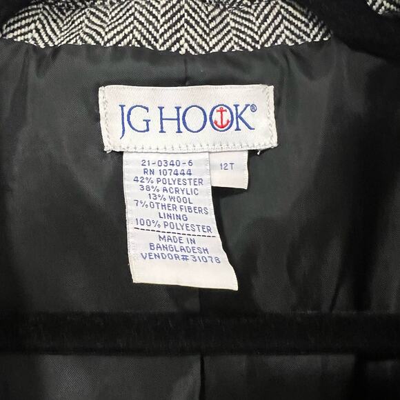 JG Hook Women's Wool Blend Tweed‎ Jacket Pea Coat White and Black Size 12T - Picture 5 of 7